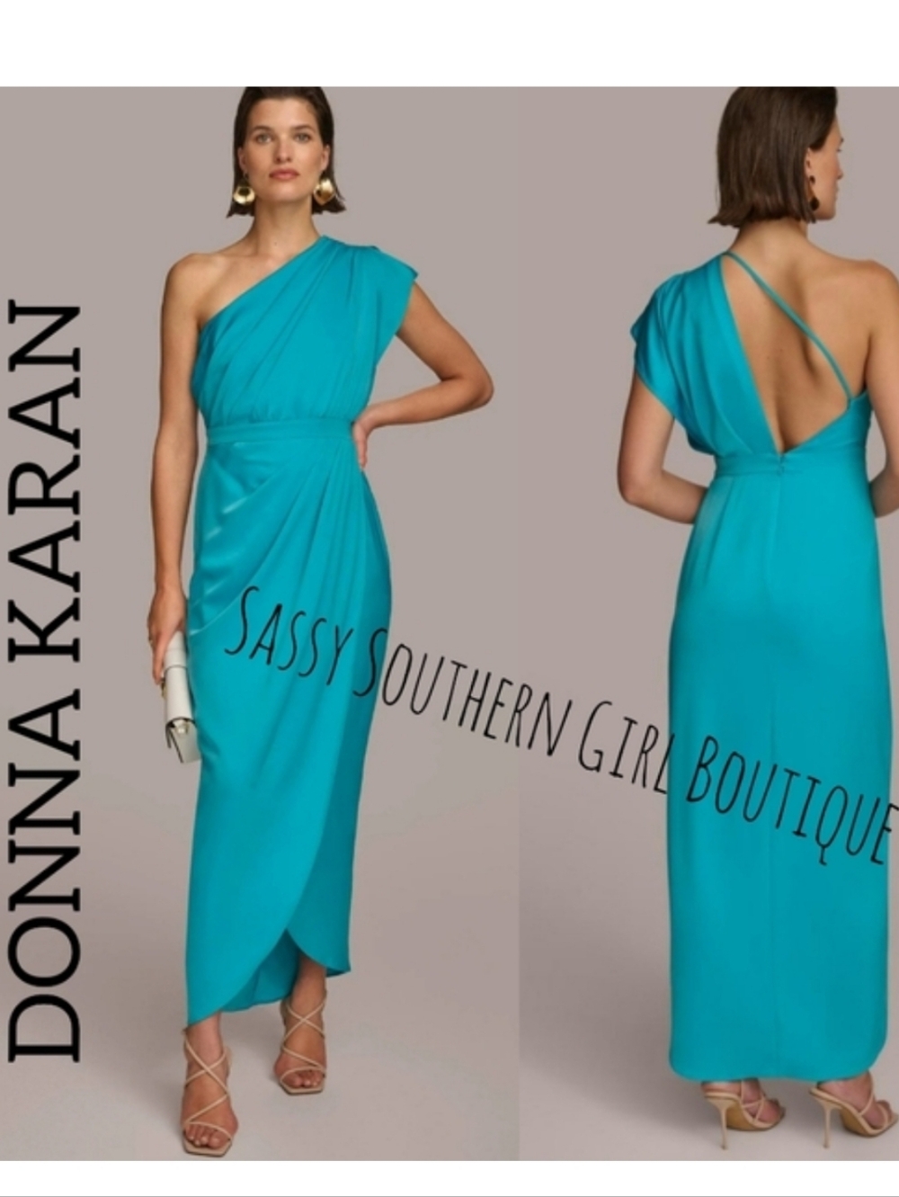 🆕⭐ Donna Karan Black Label Turquoise Satin Dress